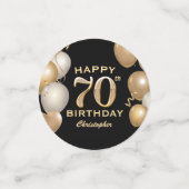 Confettis 70e fête d'anniversaire Ballons noirs et or (Petit recto)