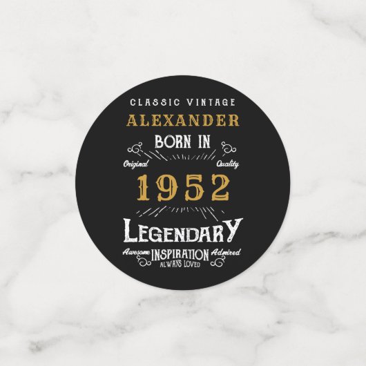 Confettis 70th Birthday 1952 Black Gold Ajouter Nom Retro (Petit recto)