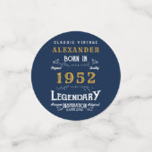 Confettis 70th Birthday 1952 Blue Gold Ajouter le nom Retro (Petit recto)