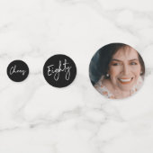 Confettis 80 | Black & White Modern 80th Birthday Photo (Derrière)