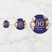 Confettis 90e Anniversaire Marine Bleu et Ballons d'or (Derrière)