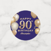 Confettis 90e Anniversaire Marine Bleu et Ballons d'or (Petit recto)