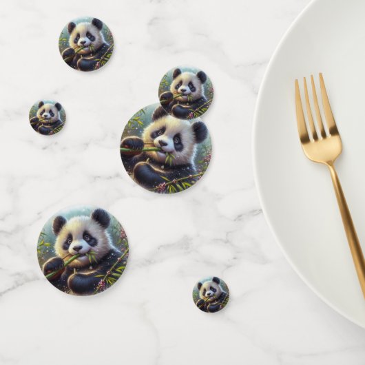 Confettis Adorable Ours De Panda Mangeant Bambou (Groupe)