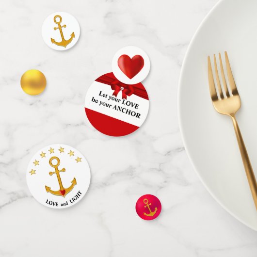 Confettis Ancre d'amour sur Rouge Golden & White (Groupe)