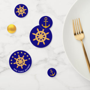 Confettis Ancre de famille et roue de navire sur bleu royal