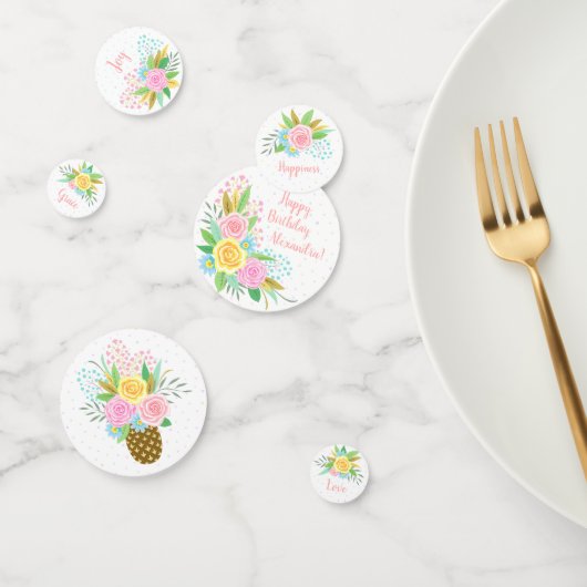 Confettis Anniversaire Ananas Rose Floral rose Turquoise (Groupe)