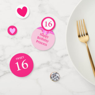 Confettis Anniversaire de seize ans chic sur fond blanc et r