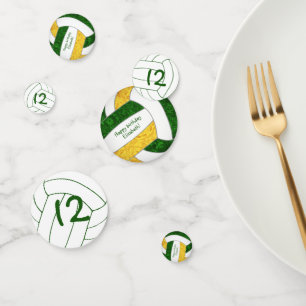 Confettis anniversaire de volley-ball de filles en or vert p
