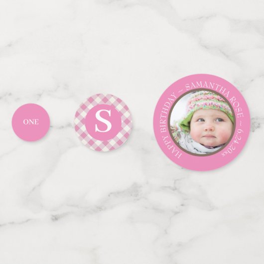 Confettis Anniversaire des En vichy roses et des cupcake (Devant)