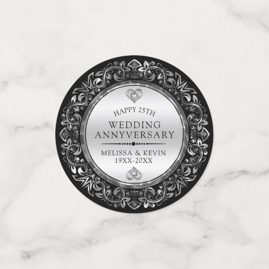 Confettis Anniversaire élégant du Mariage noir et argent (Petit recto)