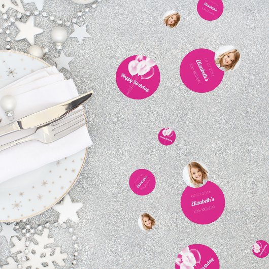 Confettis Anniversaire montgolfière rose blanc ballons photo