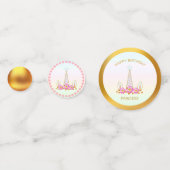 Confettis Anniversaire Princesse Unicorne, Coeurs & Or (Devant)