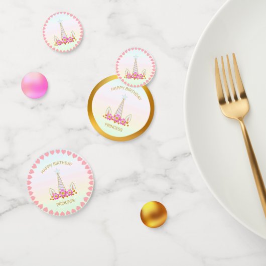 Confettis Anniversaire Princesse Unicorne, Coeurs & Or (Groupe)