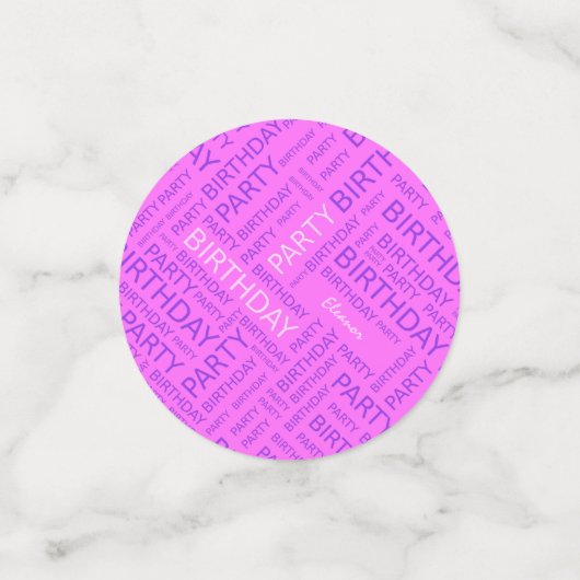 Confettis Anniversaire rose violet typographie ajouter nom (Petit recto)