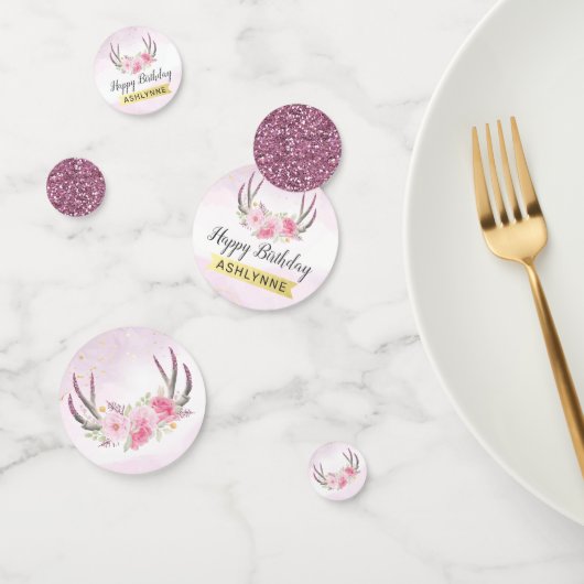 Confettis Anniversaire Rustique Floral Antlers Blush Rose & (Groupe)
