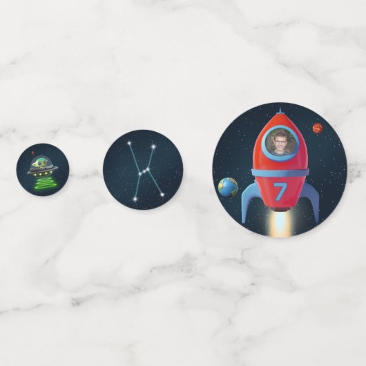 Confettis Anniversaire Space Rocket Photo | Alien d'astronau (Devant)