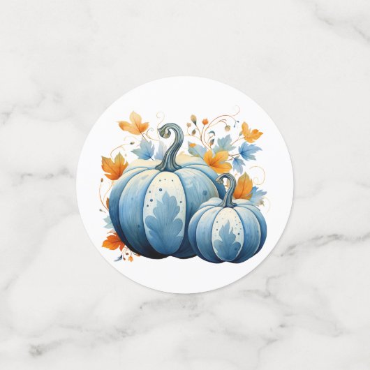Confettis Aquarelle Bleu Citrouilles et feuilles d'automne (Petit recto)
