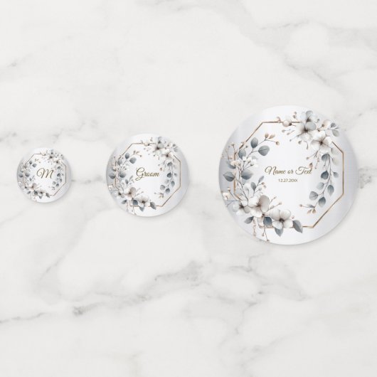 Confettis Aquarelle Fleurs blanches Cadre doré Argent Turquo (Derrière)