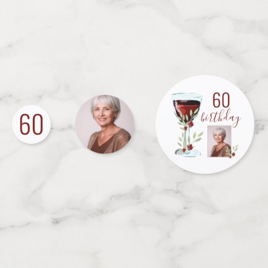 Confettis Aquarelle Rose de vin rouge Photo 60e anniversaire (Derrière)