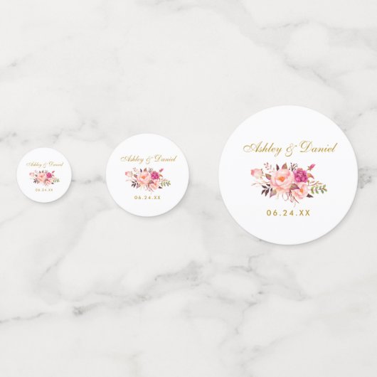 Confettis Aquarelle rose Mariage or (Devant)