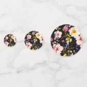 Confettis Aquarelle Roses rose et jaune sur Noir, Anniversai (Derrière)