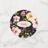 Confettis Aquarelle Roses rose et jaune sur Noir, Anniversai (Petit recto)