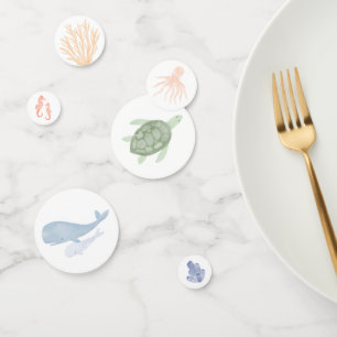Confettis Aquarelle sous la table du Baby shower marin