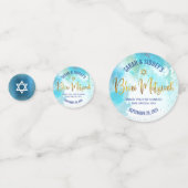 Confettis Aquarelle Turquoise B'nai Mitzvah Gold Script (Devant)