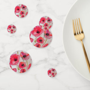 Confettis Assiette de fête en papier motif fleur de pavot ro