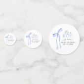 Confettis Baby shower Bleu Bow Invitation, Baby shower garço (Devant)