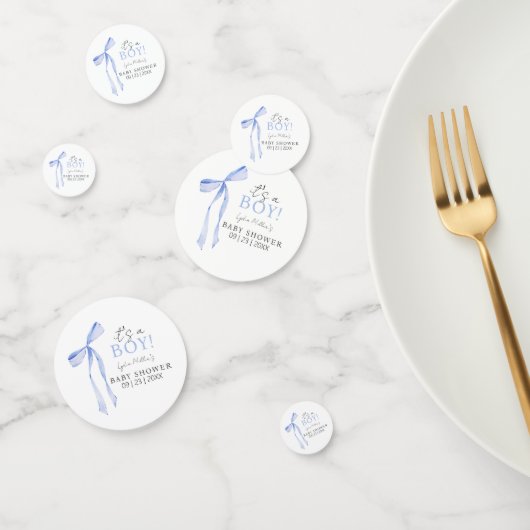 Confettis Baby shower Bleu Bow Invitation, Baby shower garço (Groupe)