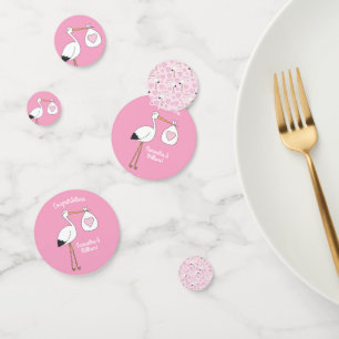 Confettis Baby shower cigogne rose fille mignonne dessin