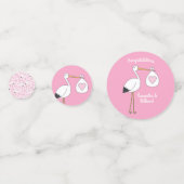 Confettis Baby shower cigogne rose fille mignonne dessin (Devant)