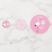 Confettis Baby shower cigogne rose fille mignonne dessin (Derrière)