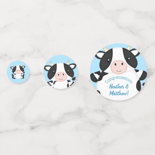 Confettis Baby shower de vache bleu (Derrière)