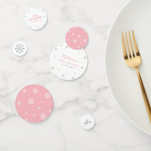 Confettis Baby Shower Fille Flocon de Neige Hiver Rose et Ar