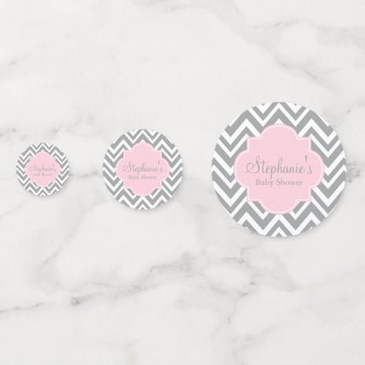 Confettis Baby shower gris, blanc et rose pastel Chevron (Devant)