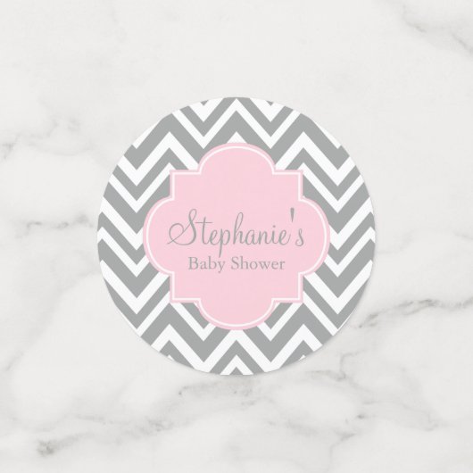 Confettis Baby shower gris, blanc et rose pastel Chevron (Petit recto)