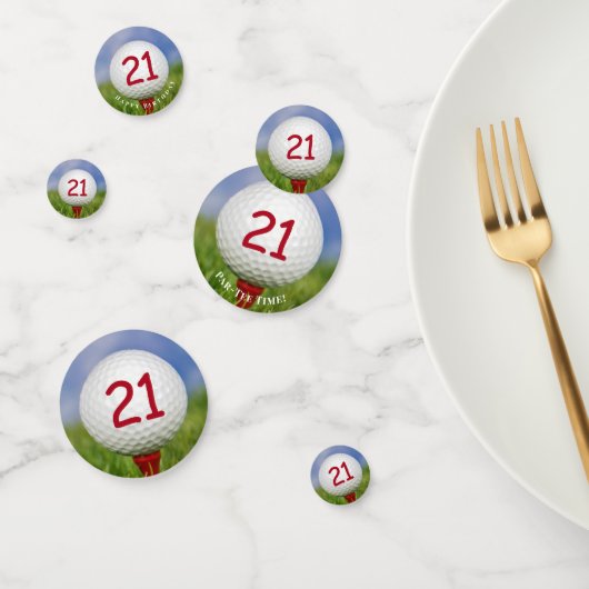 Confettis balle de golf de 21e anniversaire sur tee rouge (Groupe)