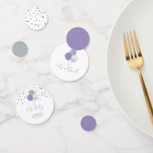 Confettis Ballons argentés et violets pour Baby Shower fille