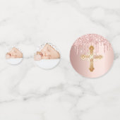 Confettis Baptême blush rose gouttes d'or photo fille (Derrière)