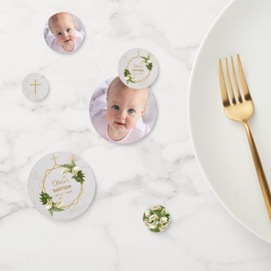 Confettis Baptême Fleurs Géométrique Lys Calla Or Photo (Groupe)