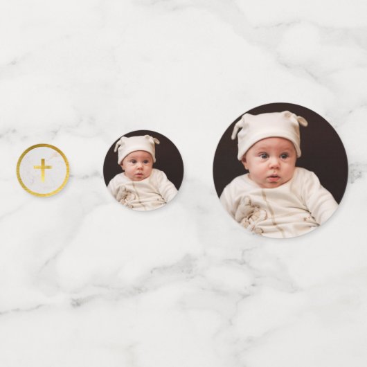 Confettis Baptême Marbre Faux Gold Foil Cross Élégant Script (Devant)