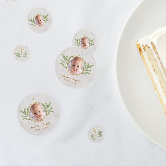 Confettis Baptême Photo Verdure Botanique Marbre géométrique