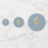 Confettis Baptism Boy Photo Dusty Blue Faux Gold Cross Crest (Devant)