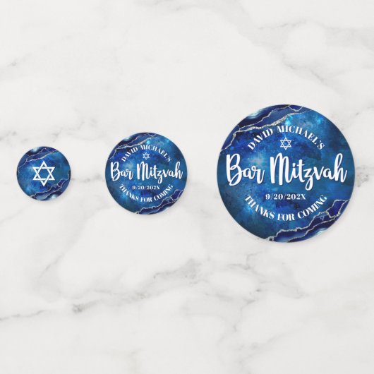 Confettis Bar Mitzvah Blue Agate Galaxy Aquarelle Script (Derrière)