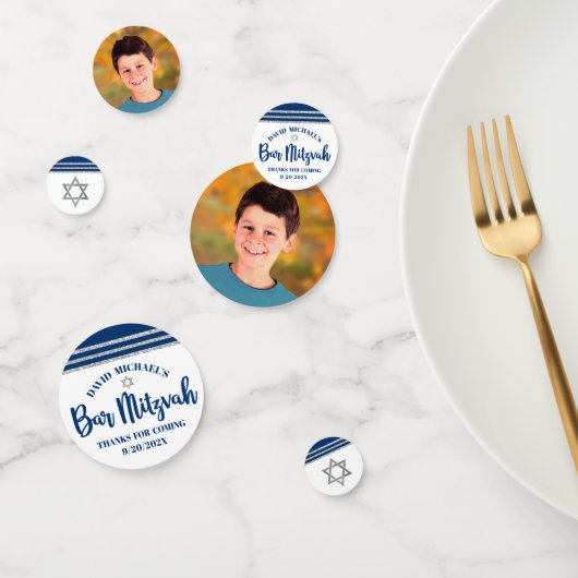 Confettis Bar Mitzvah Modern Navy Blue Silver Tallit Script (Groupe)