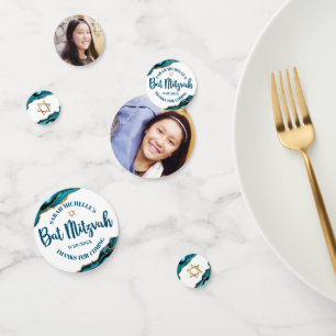 Confettis Bat mitzvah 2 Photo Agate Gold Turquoise Script