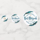 Confettis Bat Mitzvah 2 Photo Turquoise Agate Or Script (Derrière)