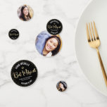 Confettis Bat mitzvah 3 Photo Black Gold Parties scintillant<br><div class="desc">Ajoutez un peu de style à votre fête préférée de Bat mitzvah avec ce confetti de table photo personnalisable ! Écriture manuscrite en faux feuille d’or brillant, Star of David, petits points de parties scintillant en confetti et typographie sans serif blanche et audacieuse contre un arrière - plan noir sophistiqué...</div>
